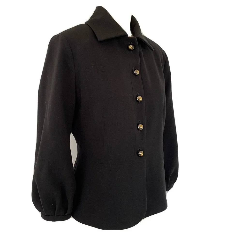 CAbi Abbott Jacket Blazer #3027 Puff Statement Sleeve Button Front Black Sz 4 - Picture 3 of 12